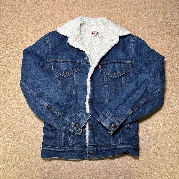 Vintage Levi Sherpa Lined Denim Trucker Jean Jacket Made in USA Size 34L - Picture 1 of 9